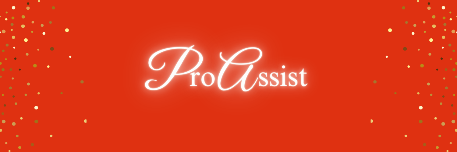 A red banner image with the words ProAssist. There is gold glitter down each side of the banner image.