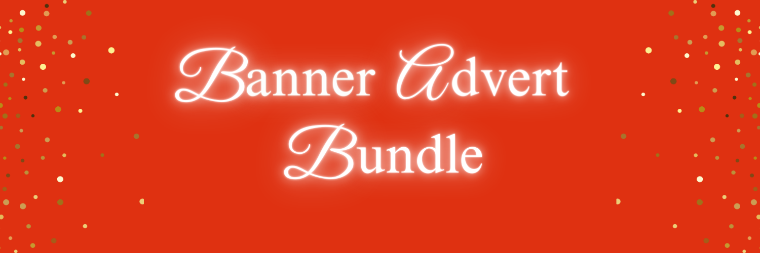 A red banner image with the words, Banner Advert Bundle. There is gold glitter down each side of the header.