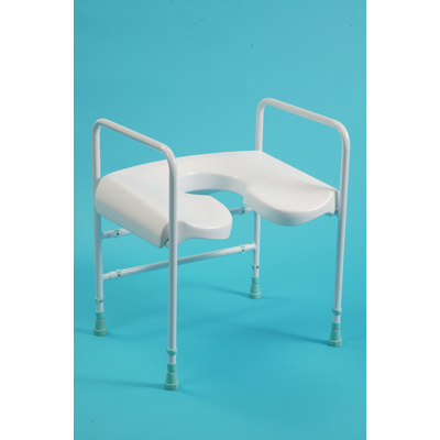 A metal frame with a white plastic seat that can be clipped on or off.