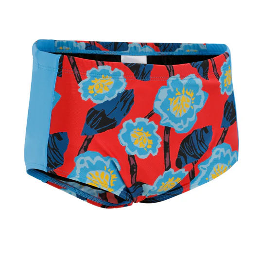Kes-Vir toddler boys' floral incontinence swim trunks in coral, turquoise and navy