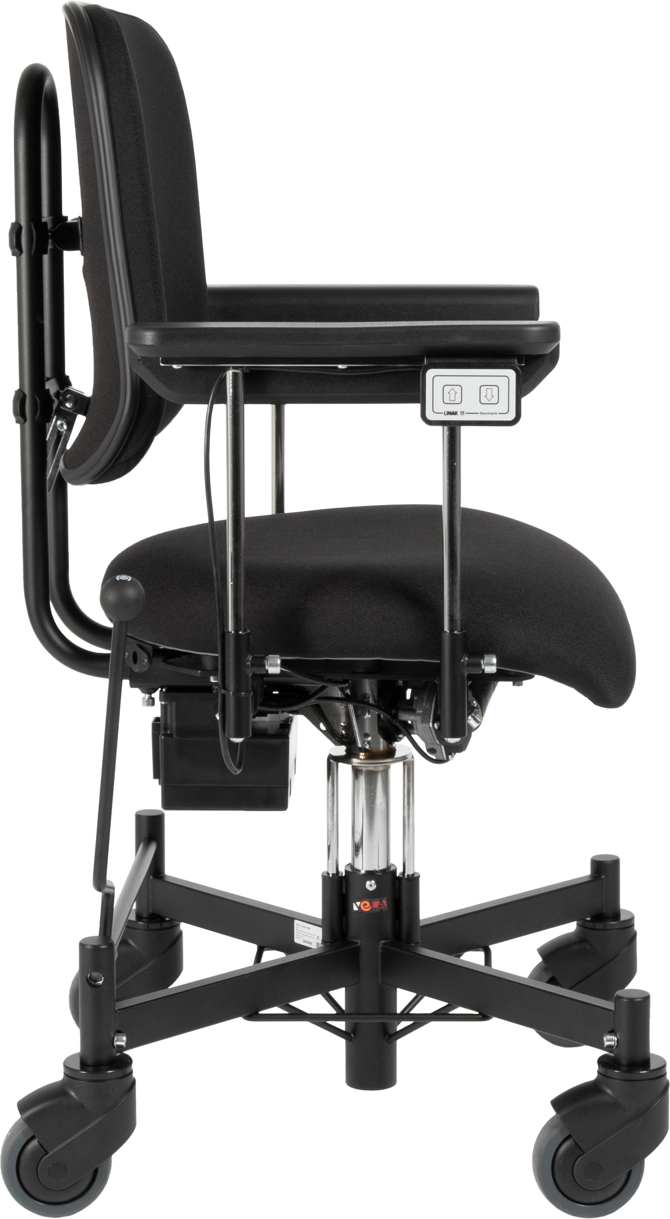 Vela 300 bariatric chair side view in black.