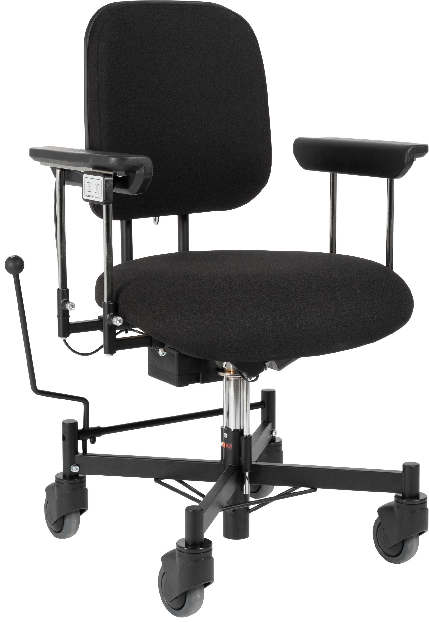 Vela 300 bariatric chair front, right chair in black.