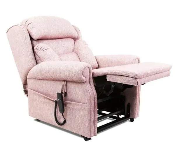 Pink Chester chair in reclined position