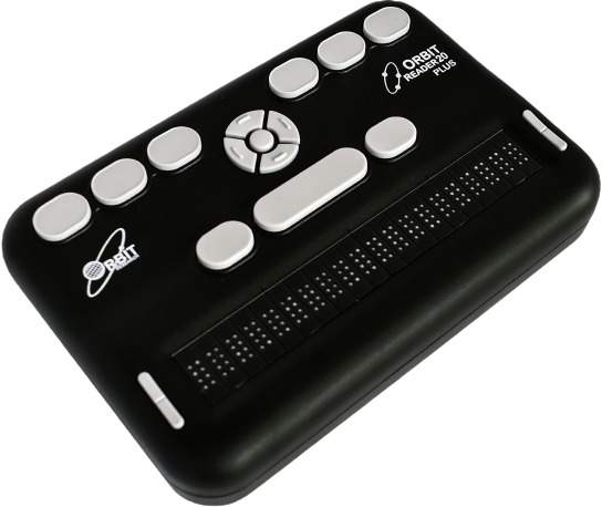 Orbit Reader 20 plus with front facing with tactile button on top