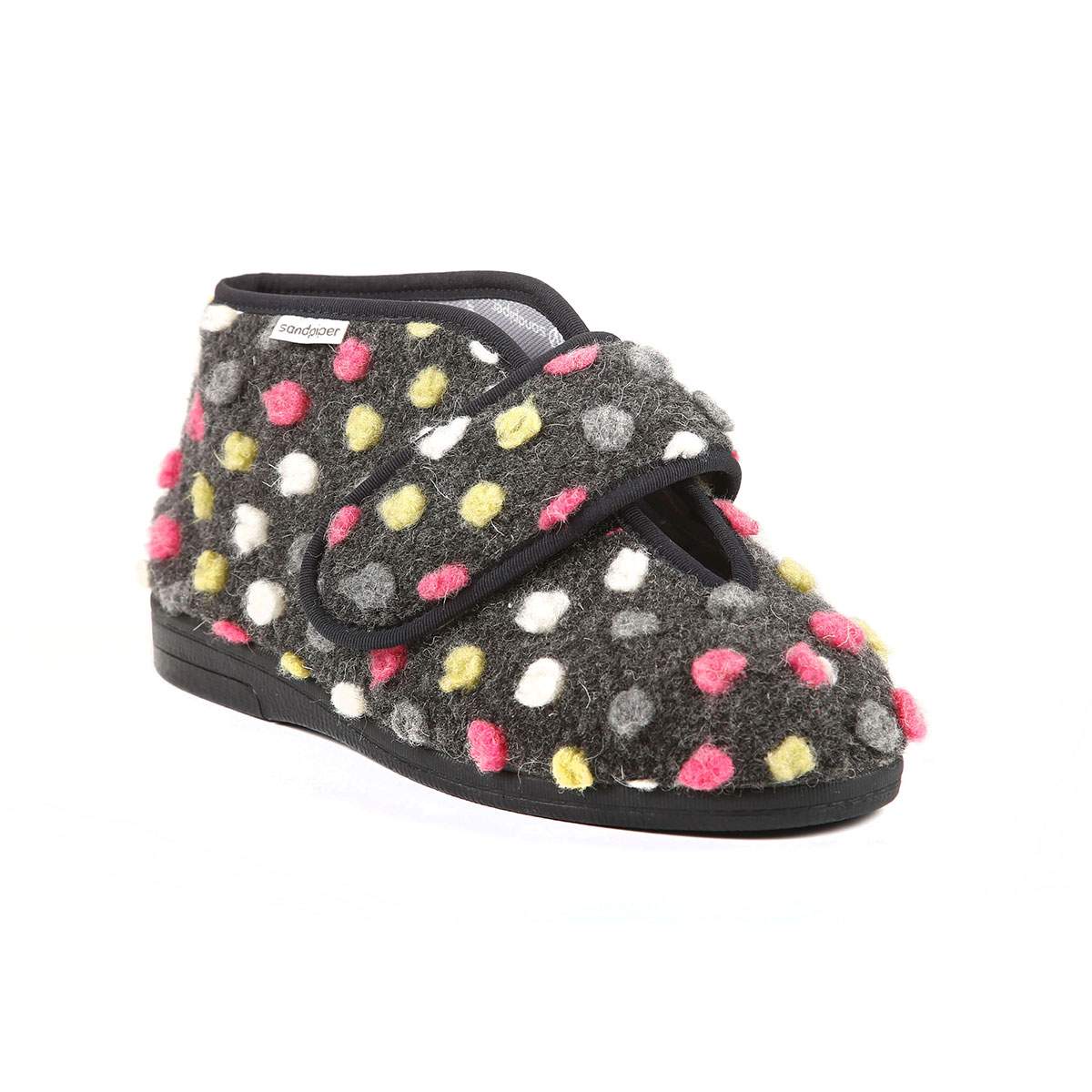 Charcoal colour with multi colour polka dots Vera slipper