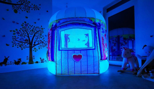 Heart themed pod with blue lighting