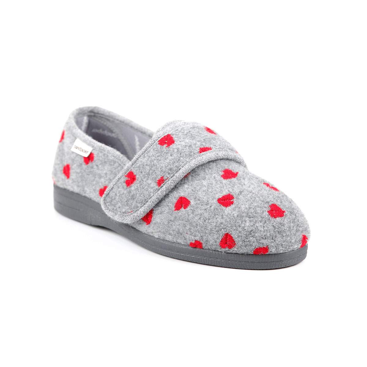 Grey with red hearts pattern Sophie slipper