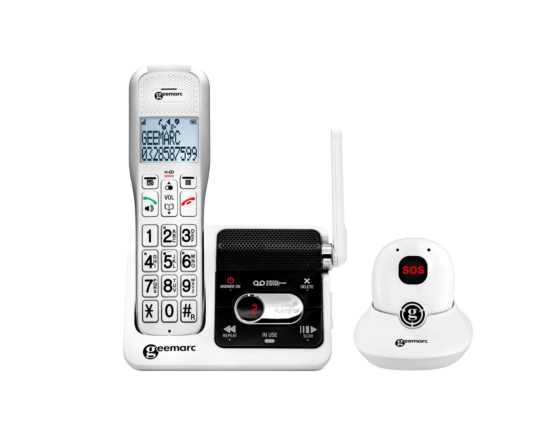 Amplidect 595 SOS Pro - Amplified Cordless Telephone with Answering Machine and SOS Pendant for Emergency Situations - Low to Medium Hearing Loss - Hearing Aid Compatible - UK Version 1