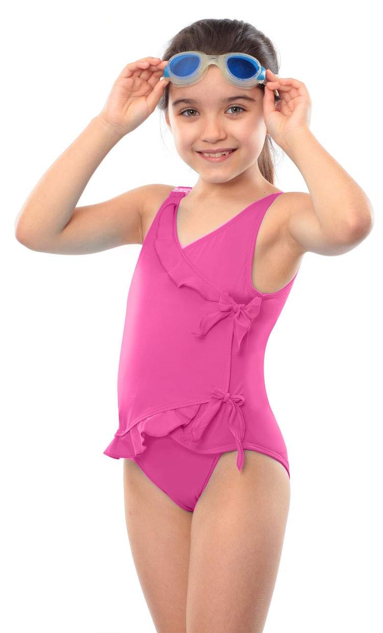 Kes-Vir™ Girls’ Adaptive Wrap Waterfall Swimsuit with Built-In Waterproof Brief – Pretty Pink 3