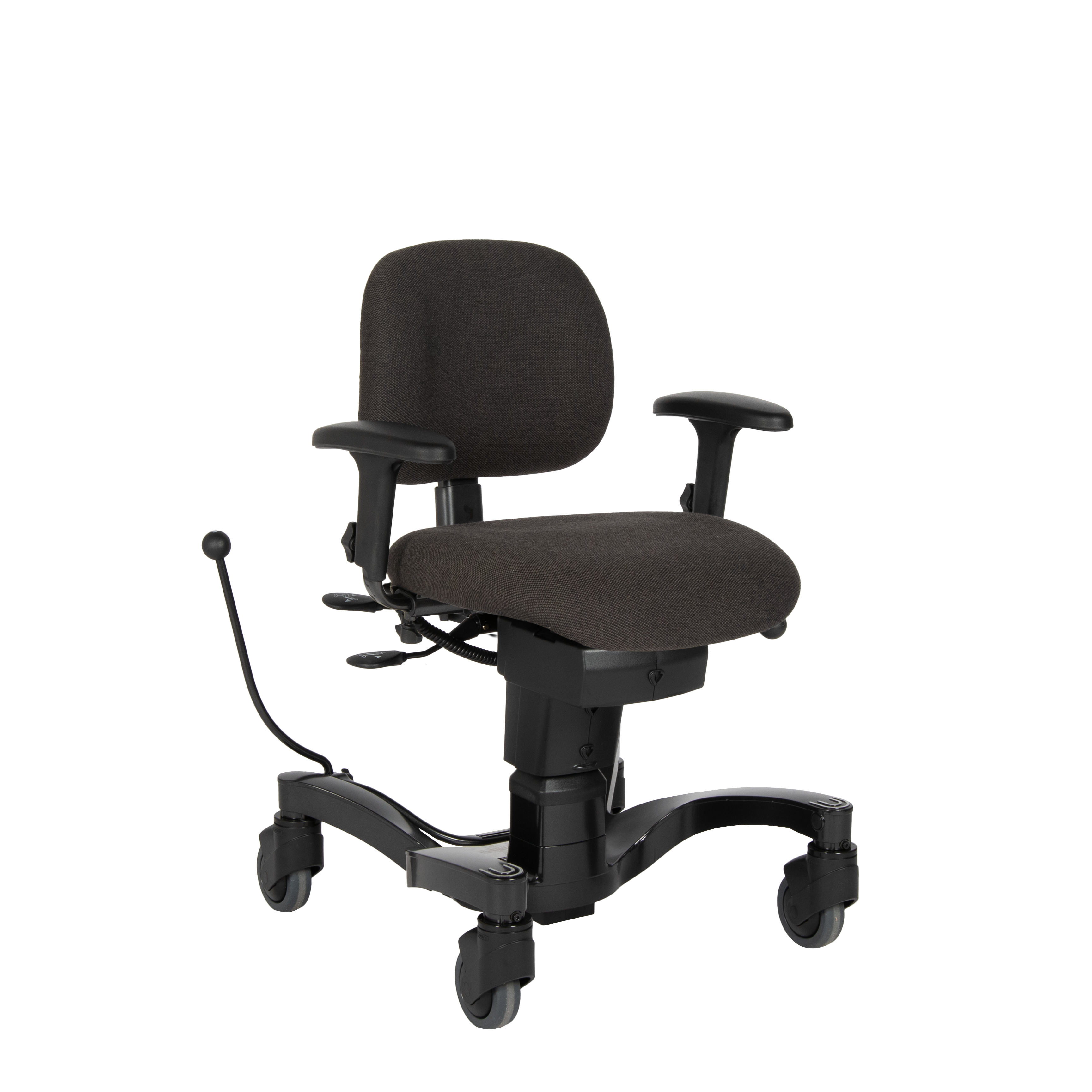 Front right view of Vela 700 independence chair in black.