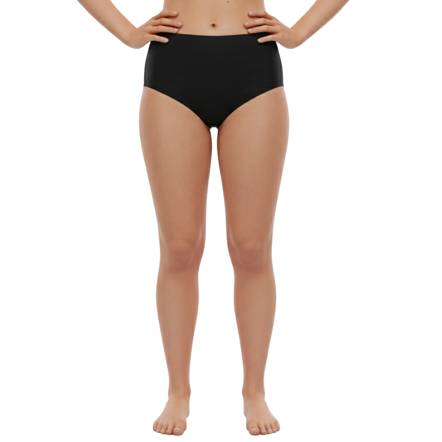 a womans torso wearing the period swimwear