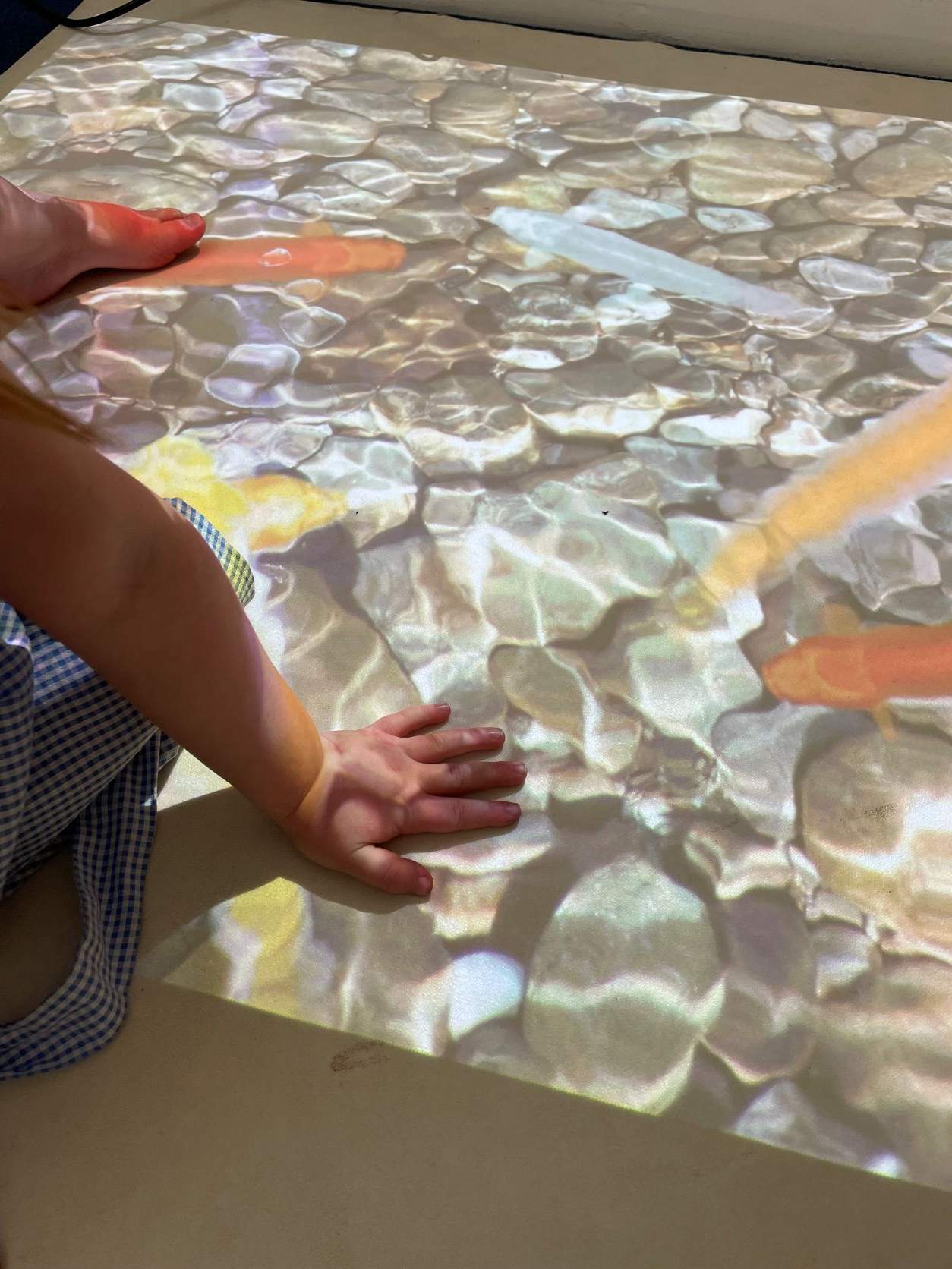 SENse Flex Interactive floor with child interacting with the interactive fishpond